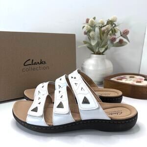 Clarks Collection Laurieann Cove Leather Sandal White Women 12 Wide NWB